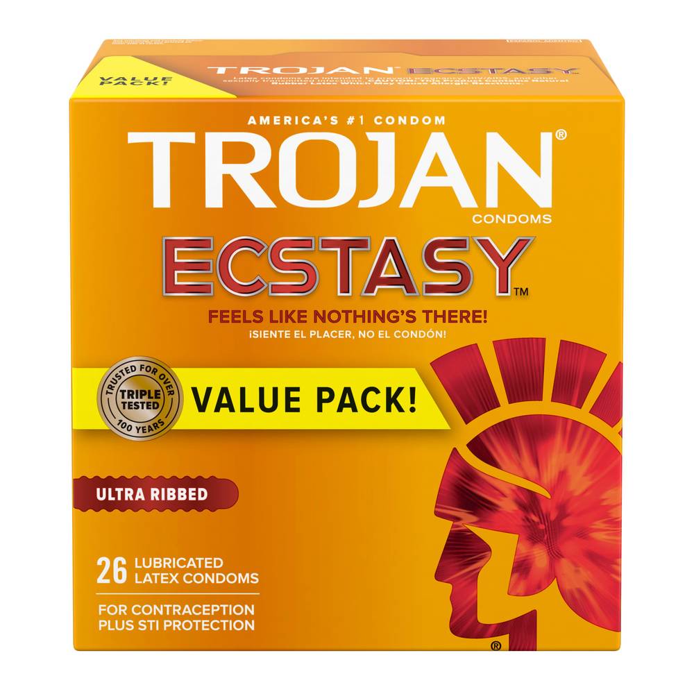 Trojan Ecstasy Ultra Ribbed Lubricated Latex Condoms (26 ct)