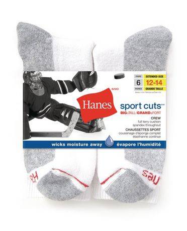 Hanes Men's Crew Socks, White, 6-pk
