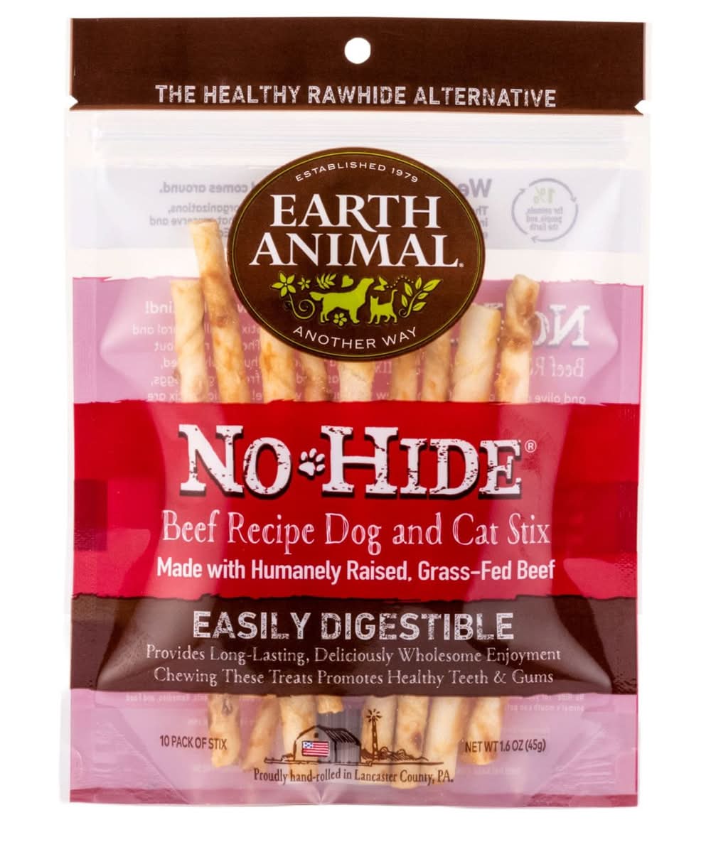 Earth Animal No-Hide Grass-Fed Beef Stix Natural Rawhide Alternative Dog & Cat Chew, 10 pack