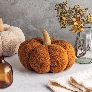 Plush Decorative Pumpkin in Rust Sherpa