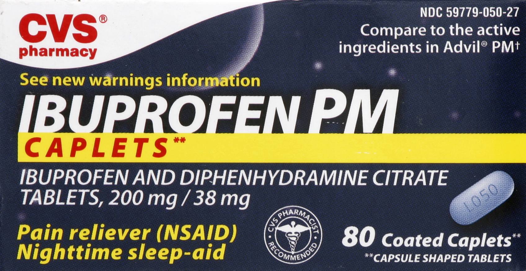 CVS Pharmacy Ibuprofen Pm Ibuprofen and Diphenhydramine Citrate 200mg/38 mg Pain Relief Coated Tablets (80 ct)