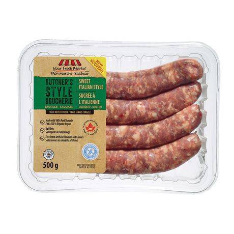 Your Fresh Market Butcher's Pork Sausage, Sweet Italian Style (500 g)