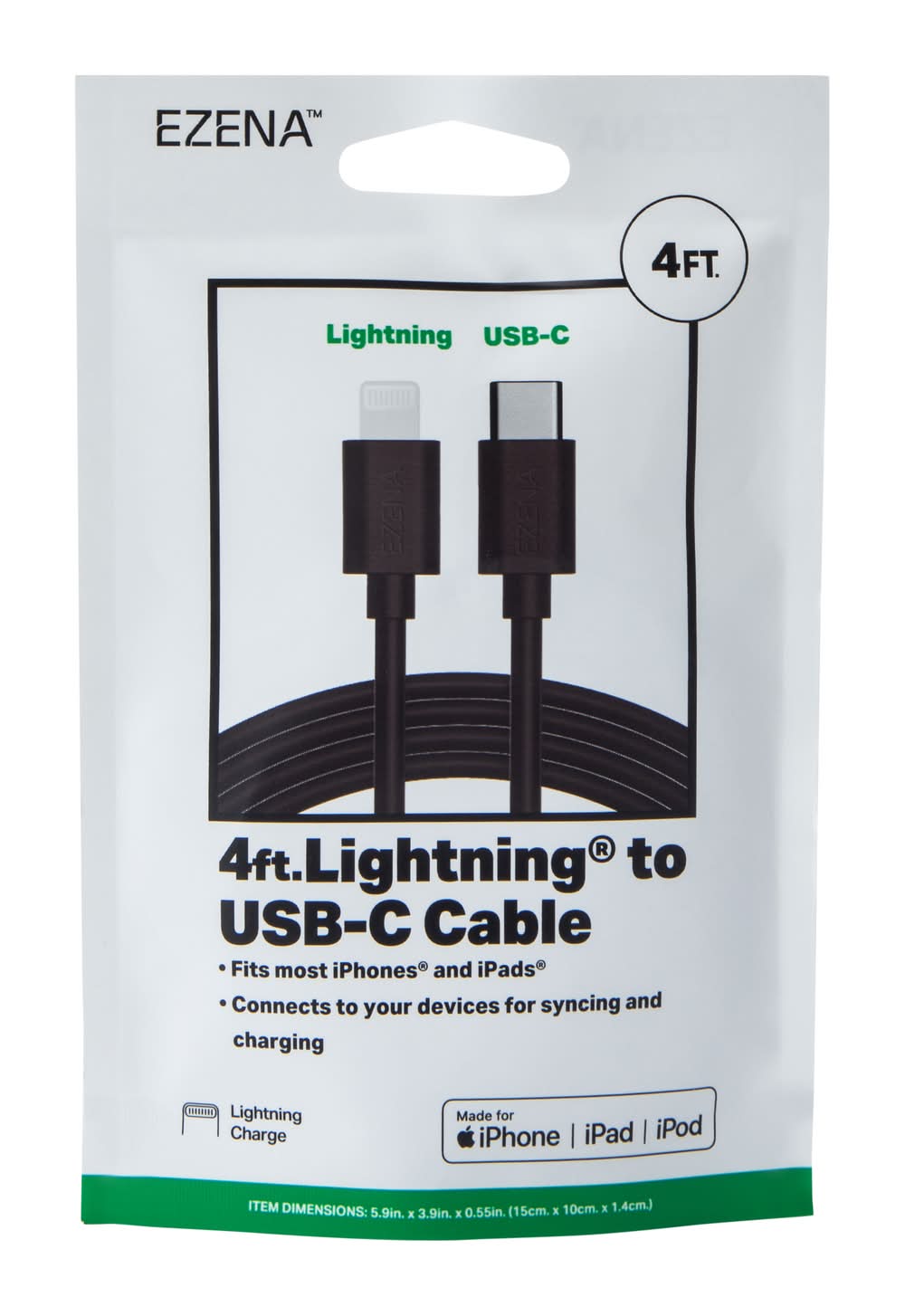 Lightning® To USB-C Cable 48in Black