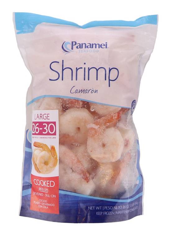 Panamei Frozen Cooked Peeled Tail-On Shrimp (16 oz)