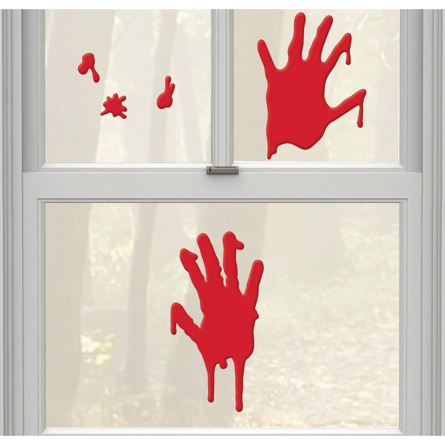 Party City Asylum Bloody Hands Gel Cling Decals, Red (5 ct)