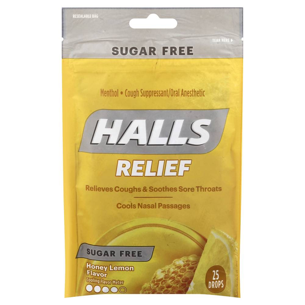 Halls Sugar Free Honey Lemon Cough Suppressant Drops (25 ct)