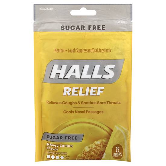 Halls Sugar Free Honey Lemon Cough Suppressant Drops (25 ct)