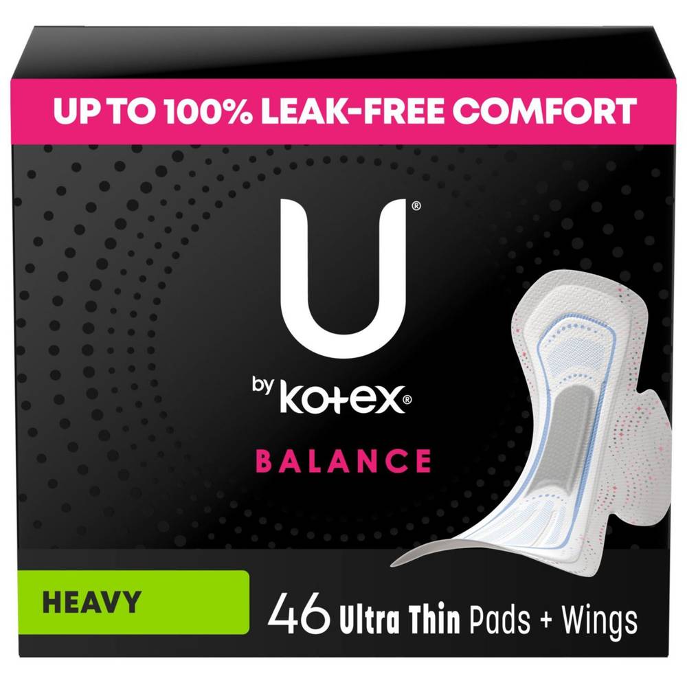 U By Kotex Cleanwear Ultra Thin Heavy Flow Pads With Wings, Unscented, 44 Count