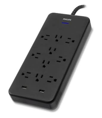 Philips 10-Outlet Usb Surge Protector, 6', Black