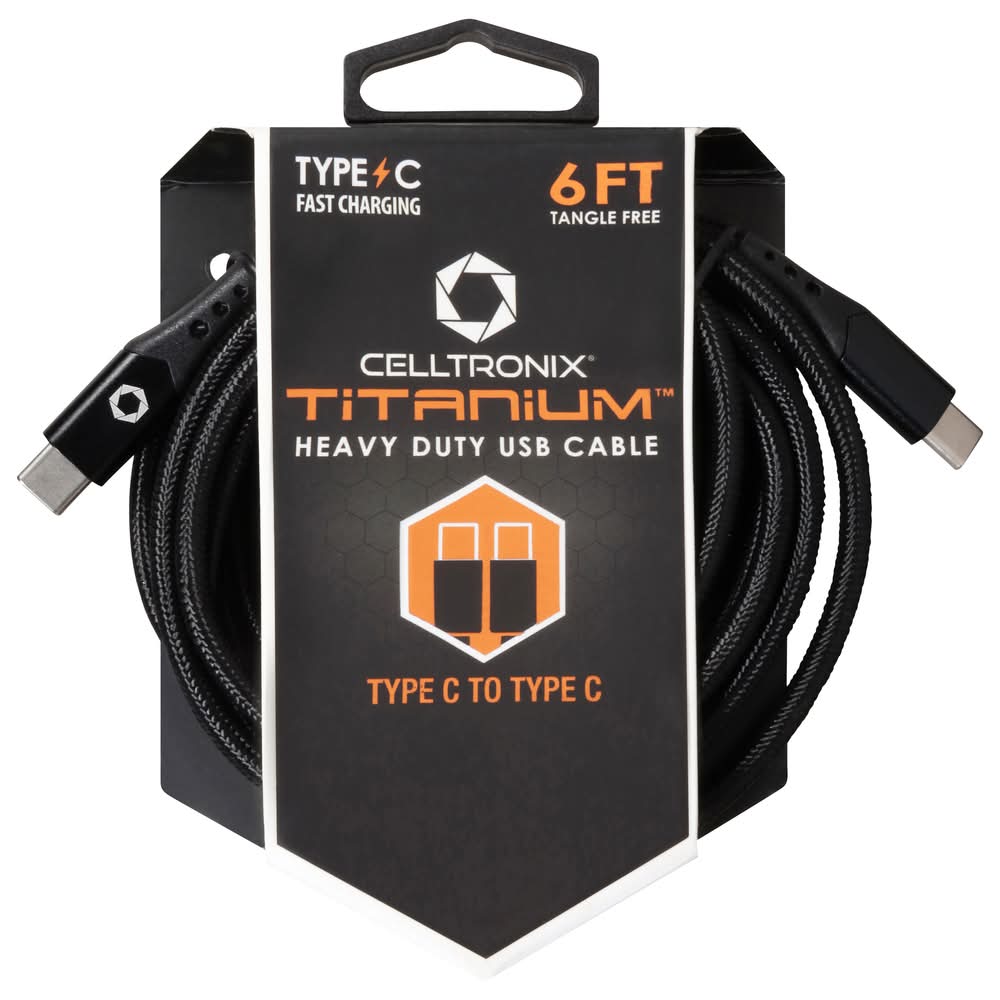 Celltronix Titanium Type C To Type C Heavy Duty Usb Cable, 6 ft