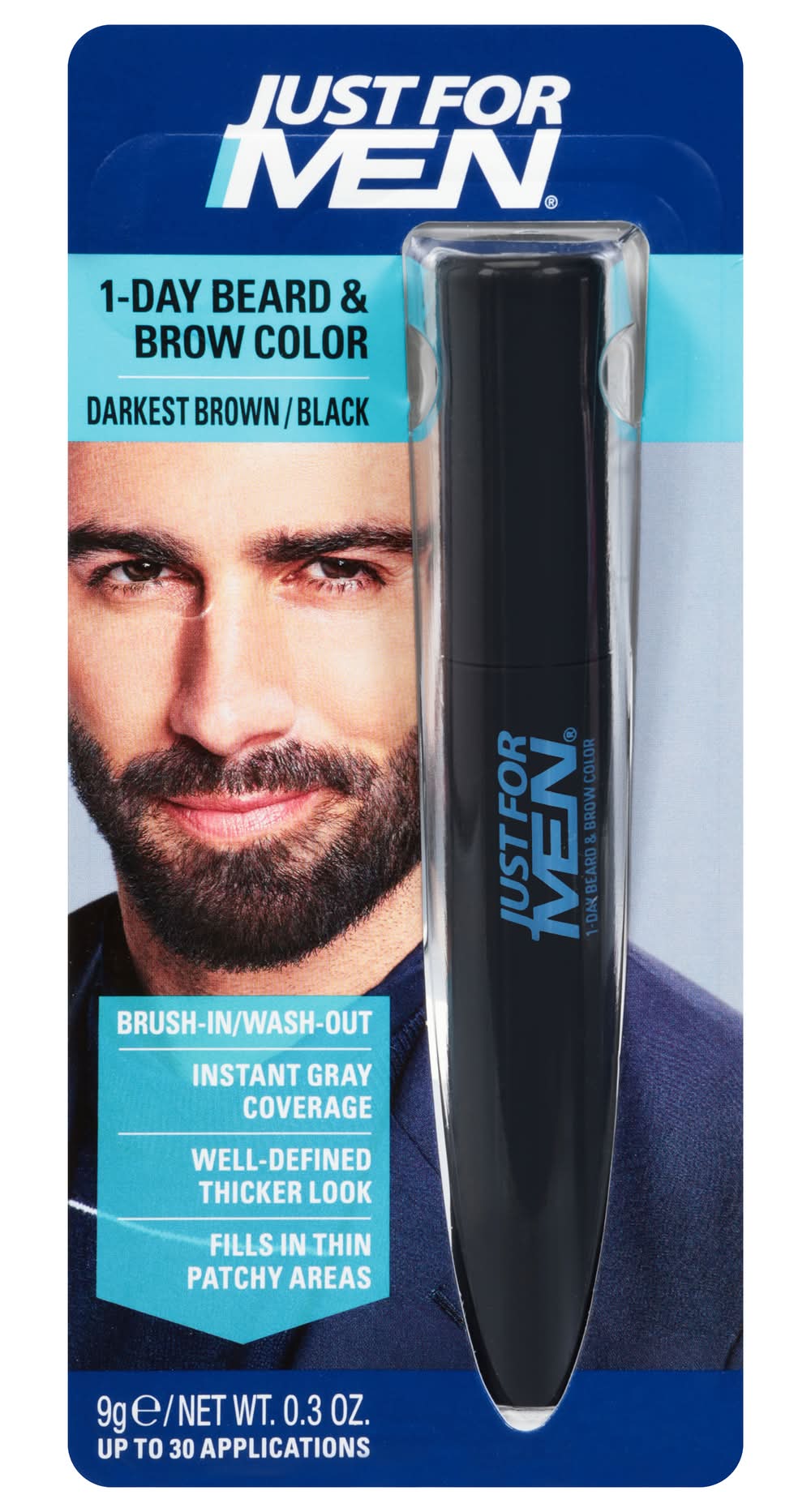 Just For Men 1-Day Temporary Beard & Brow Color Brush, Darkest Brown-Black (0.3 fl oz)