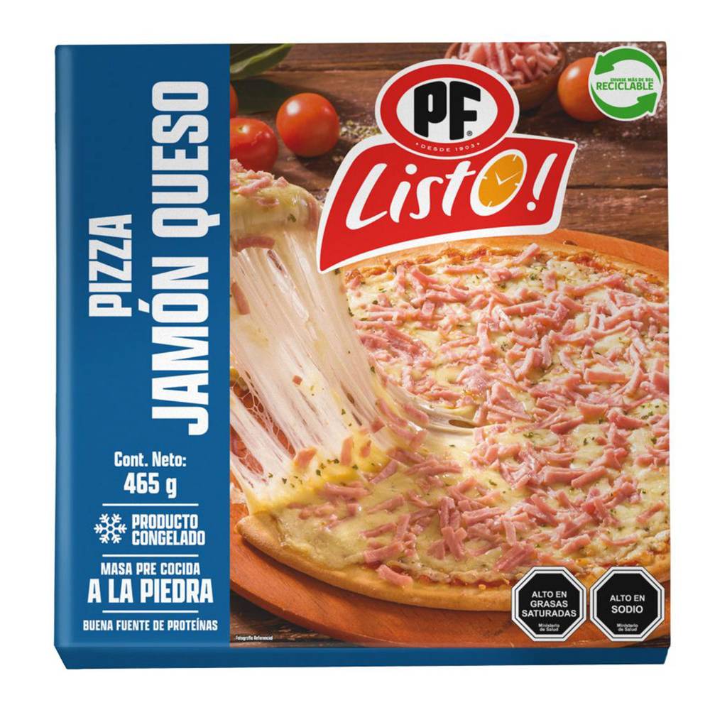 Pf listo pizza jamón queso congelada (465 g)