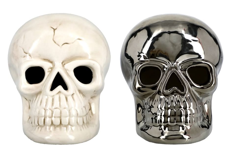 Seasonal Collection Halloween Ceramic Skull With LED, Assorted Colors.