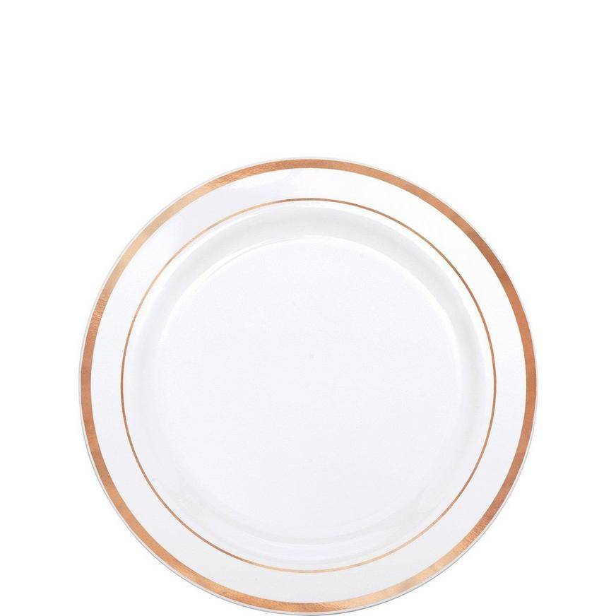 Rose Gold-Trimmed Premium Plastic Appetizer Plates, 6.25in, 20ct