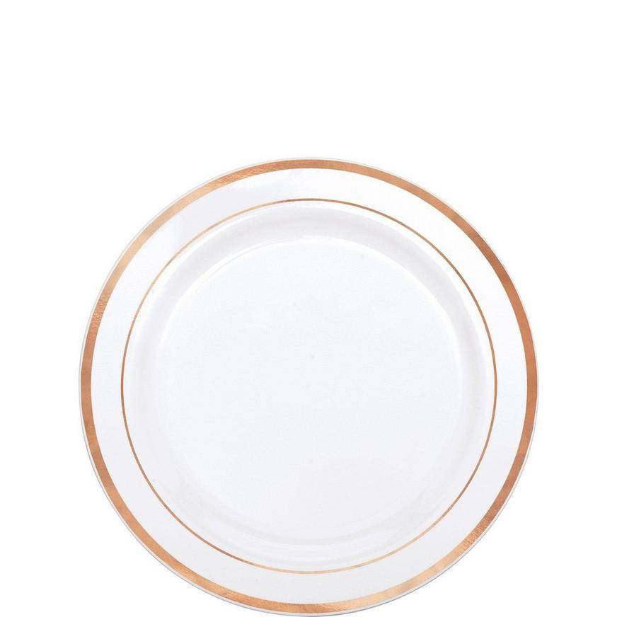 Party City Trimmed Premium Plastic Appetizer Plates, 6.5 inch, Rose Gold (20 ct)