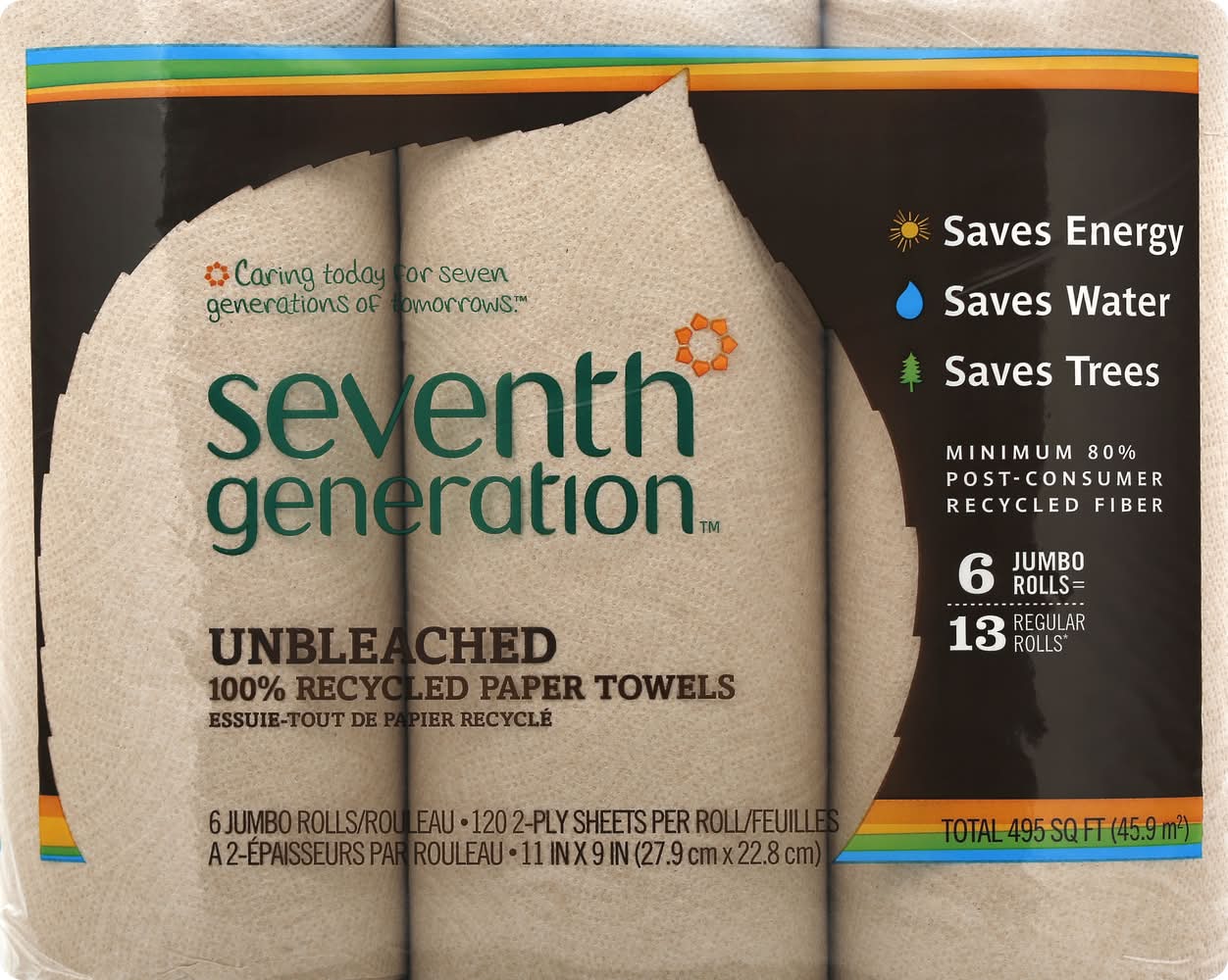 Seventh Generation Unbleached 100% Recycled Paper Towels Rolls (3.31 lbs)