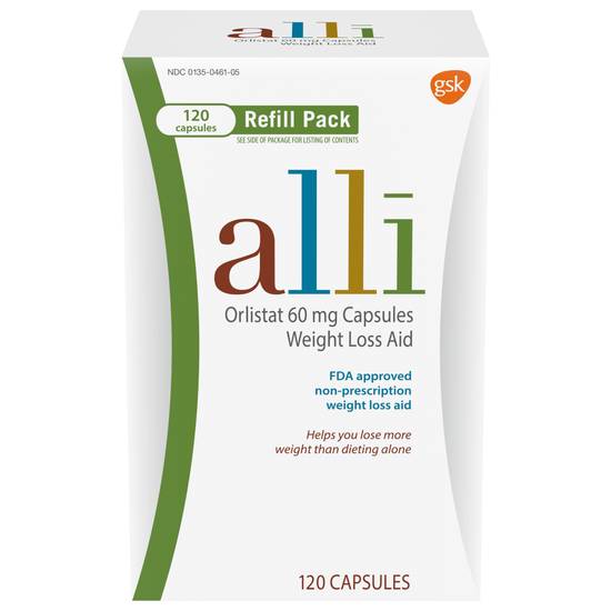 Alli Weight Loss Capsules, Orlistat, 60mg - 120 ct