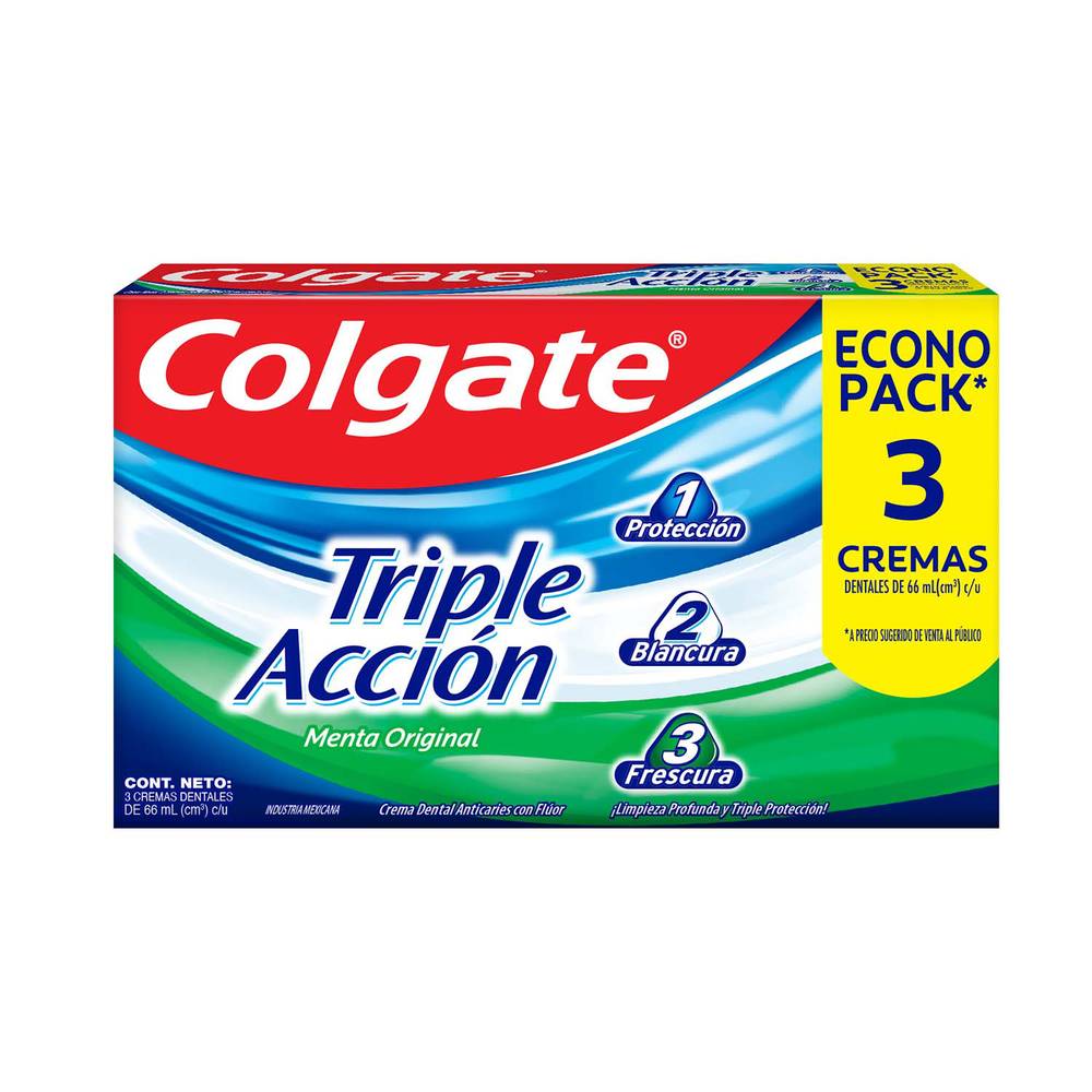 Colgate · Pasta dental triple acción menta original (3 x 66 ml)