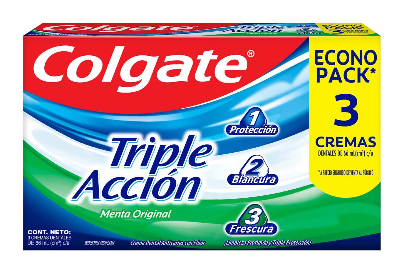 Colgate · Trple acción crema dental anticaries con flúor, menta original (3 x 66 ml)