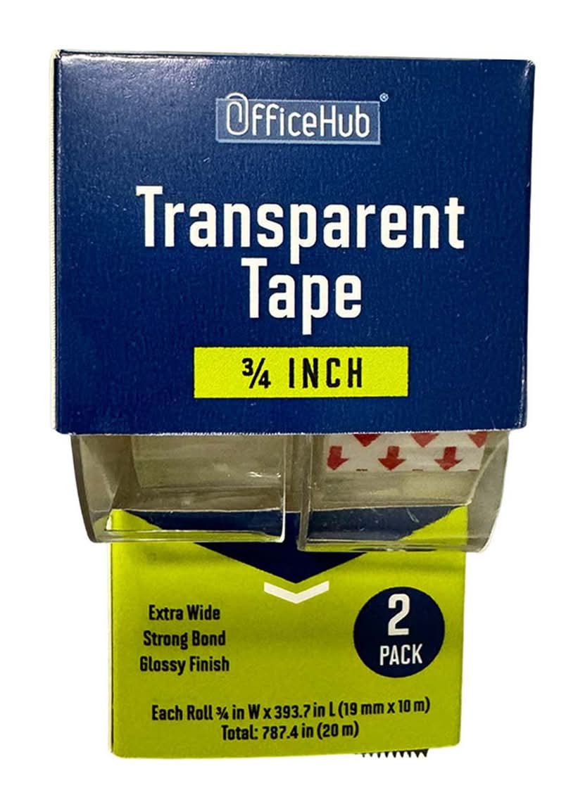 Officehub Extra Wide Transparent Tape With Dispenser 0.75x393.7 In 2 Ct