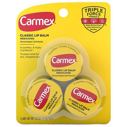 Carmex Medicated Lip Balm Jars, Lip Moisturizer for Dry, Chapped Lips Original - 0.25 oz x 3 pack