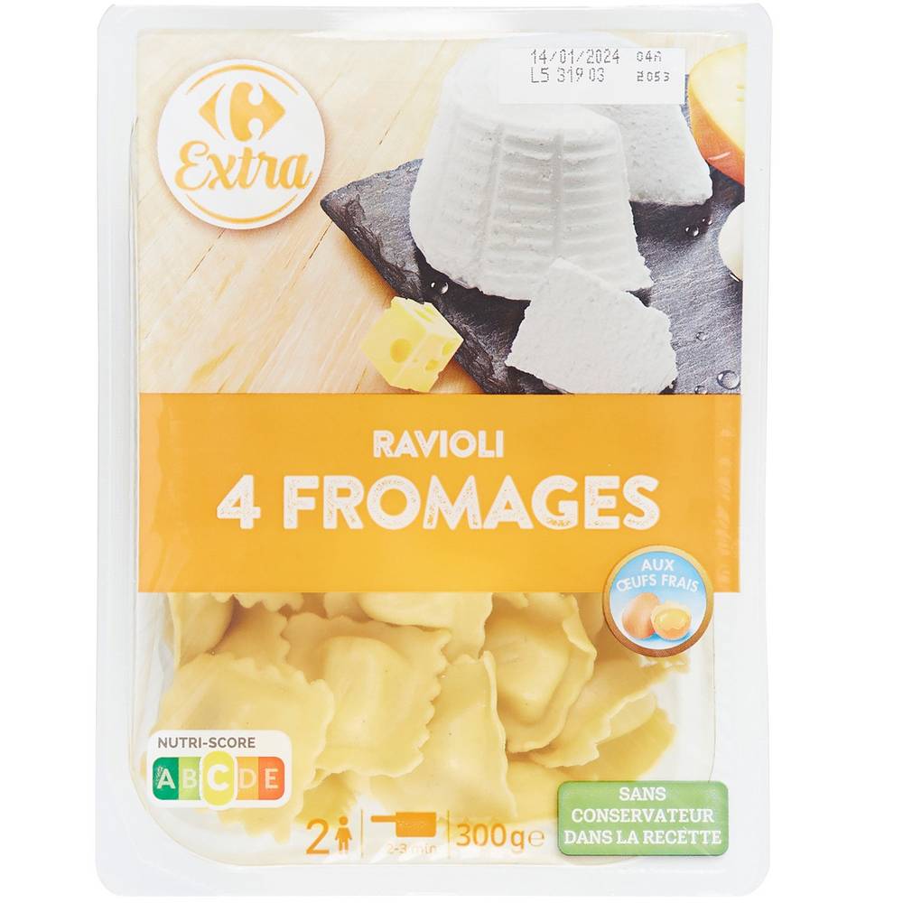 Pâtes fraîches Ravioli 4 fromages CARREFOUR EXTRA - la barquette de 300g