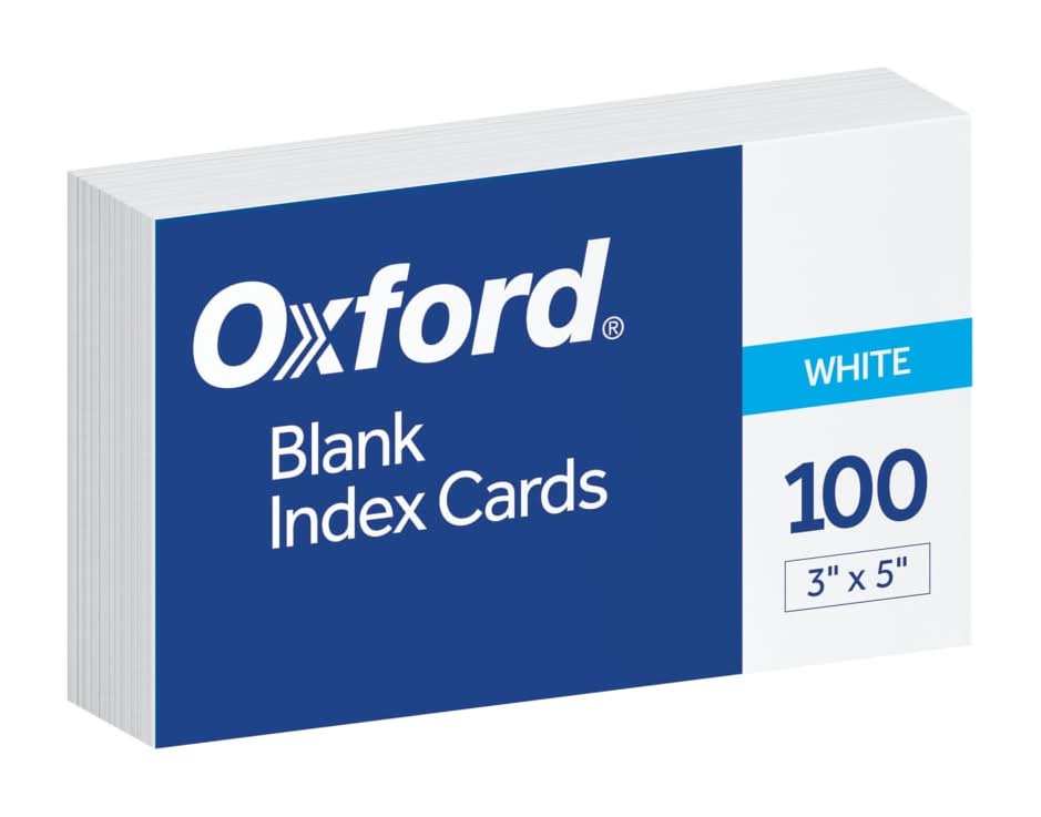 Oxford Blank Index Cards, 3" x 5", White (100 ct)