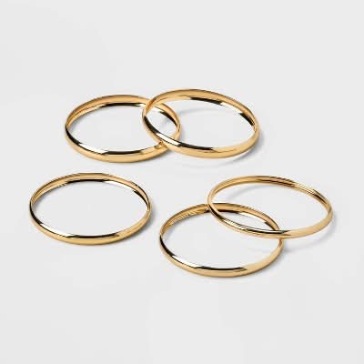 A New Day Domed Bangle Bracelet Set, Gold (5 ct)