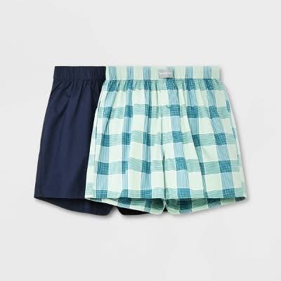 Goodfellow & Co. Plaid Woven Boxer, Men, S, Green/Blue
