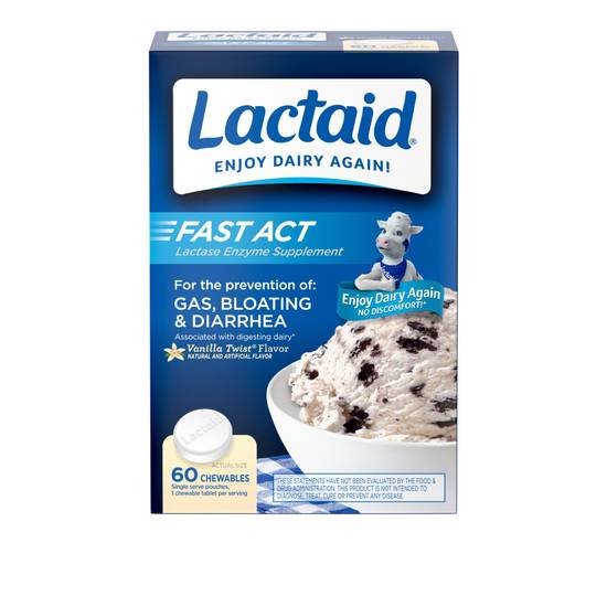 Lactaid Fast Act Lactose Enzyme Supplement Chewables, Vanilla Twist, 60 CT
