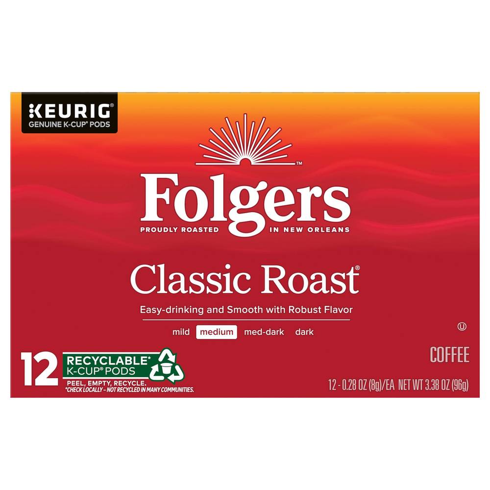 Folgers Classic Roast Medium Roast Coffee Pods (0.28 oz, 12 ct)