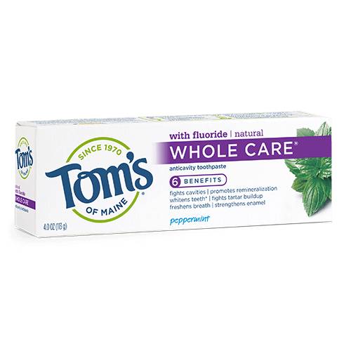 Tom's of Maine Whole Care Fluoride Anticavity Toothpaste, Peppermint, 4 OZ