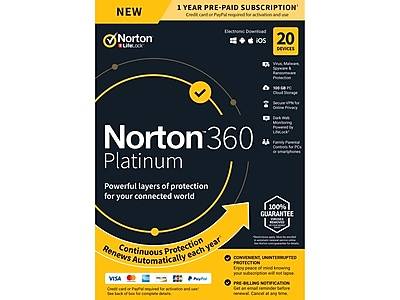 Norton 360 Platinum for 1 User, Windows/Mac/Android/iOS, Product Key Card (21394602)