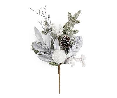 16" Snowy Pine, Pinecone, Berry & Ornament Bush