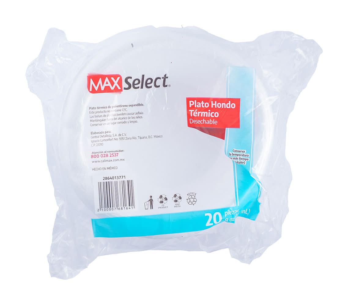 Max Select · Plato hondo térmico desechable 237 ml (20 un)