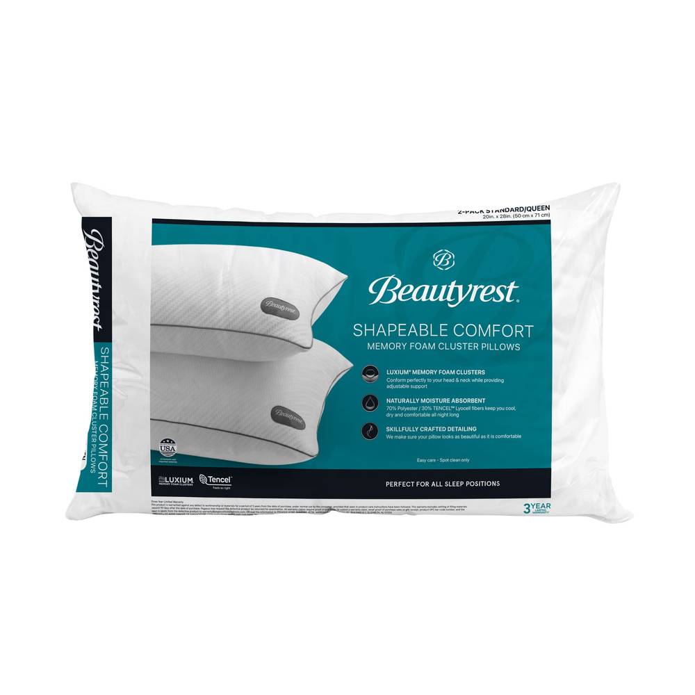 Beautyrest Memory Foam Cluster Jumbo Pillow, Queen, 2-pack