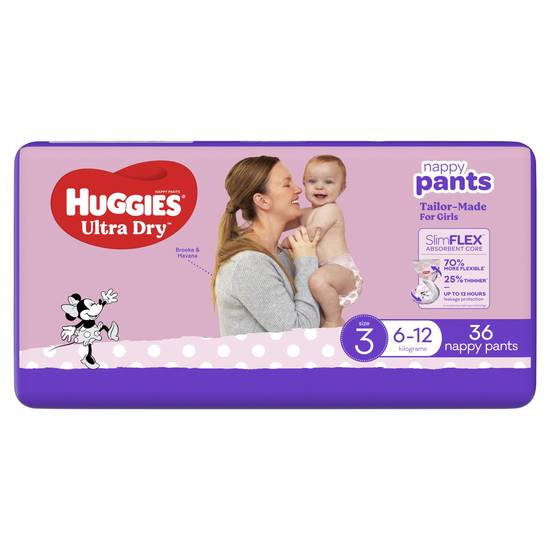 Huggies Ultra Dry Nappy Pants Girls Size 3 (6-12kg) 36 pack