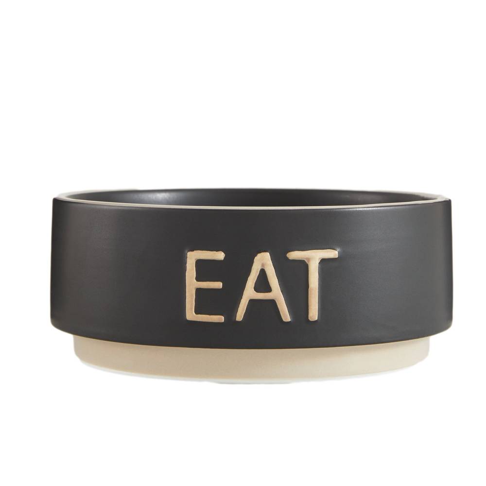 Top Paw® Black Embossed \"EAT\" Ceramic Dog Bowl (Color: Black, Size: 1.5 Cup)