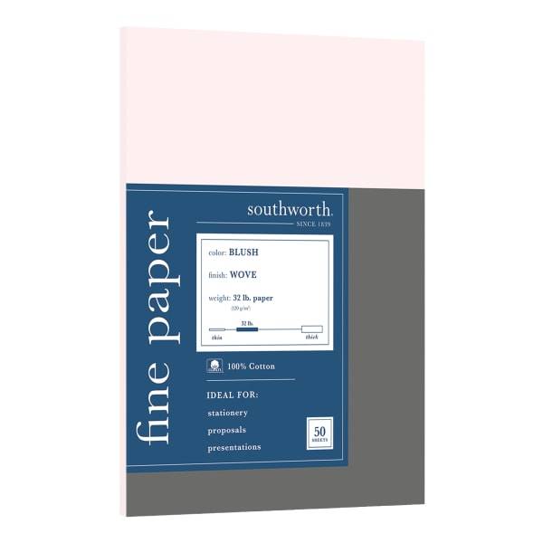 Southworth® 100% Cotton Business Paper, Letter Paper Size, 32 Lb, Blush, Pack Of 50 Sheets