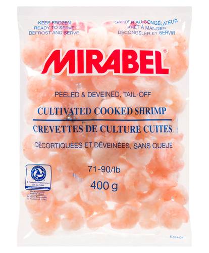 Mirabel Crevette Culture Cuite Congelées 400 G / Mirabel Frozen Cooked Tail Off 71-90 Count Shrimp 400 g