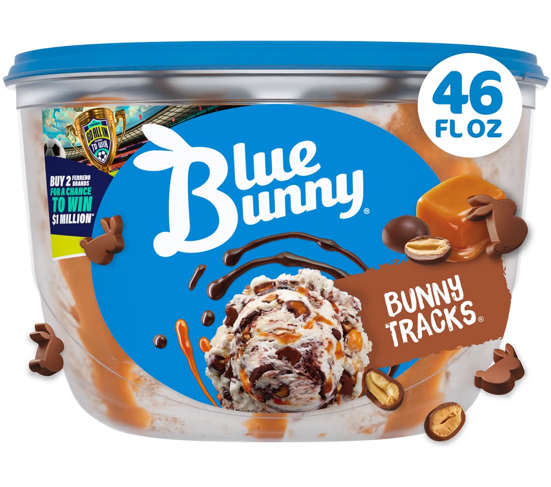 Blue Bunny Tracks Frozen Dairy Dessert, Vanilla-Chocolate (46 fl oz)