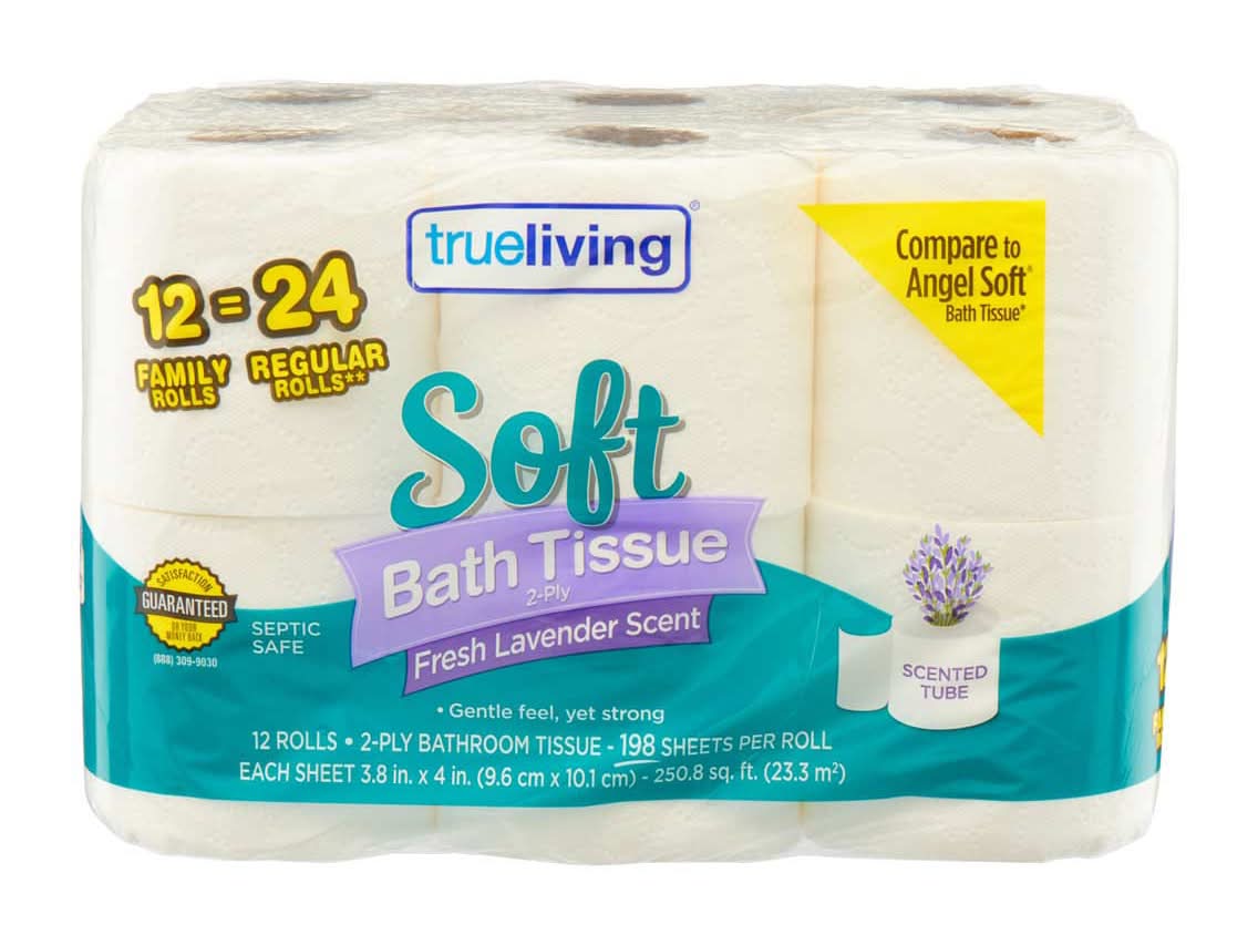 TrueLiving 2-Ply Bath Tissue, Fresh Lavender, 3.8x4 in (12 ct)