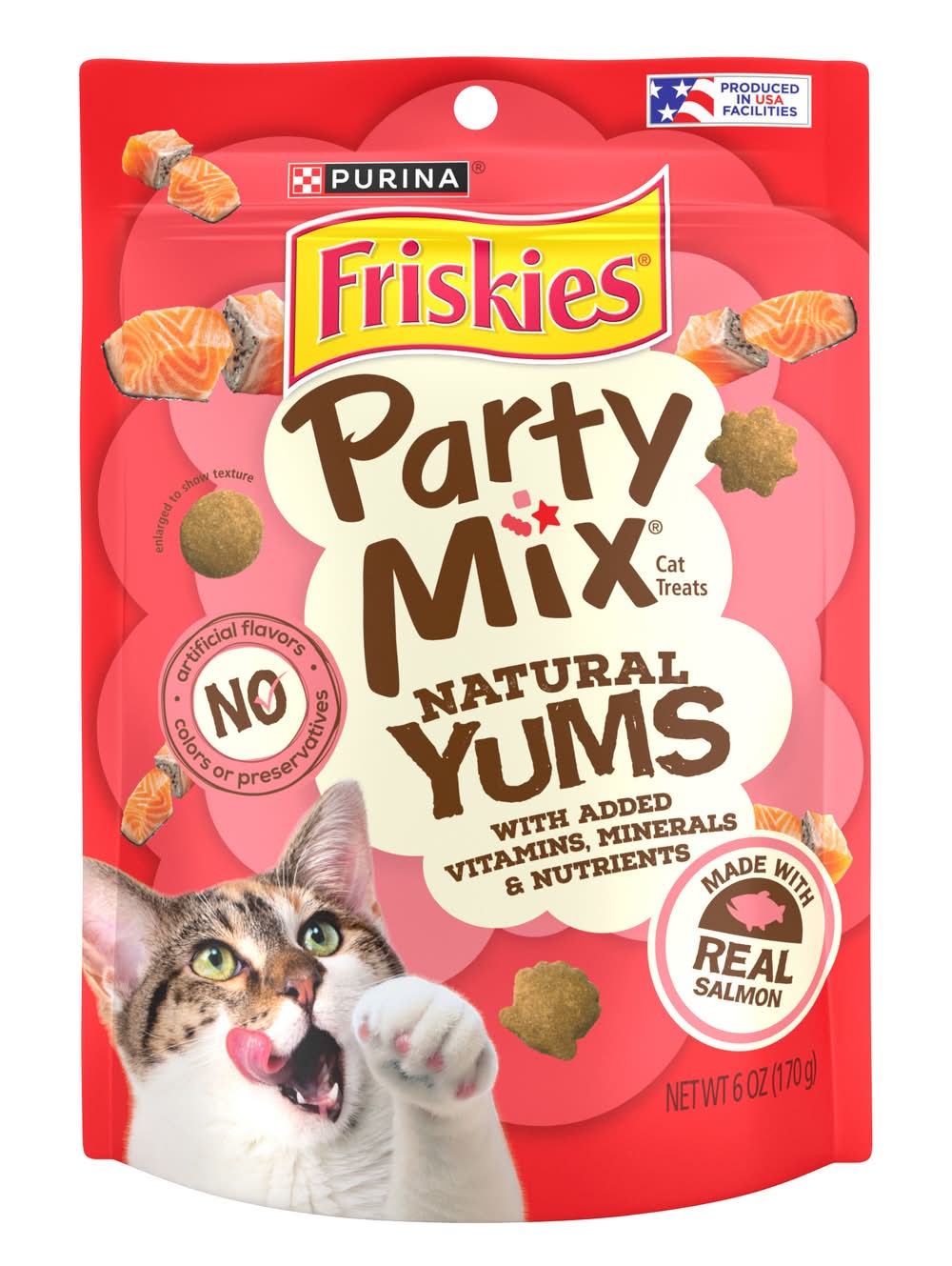 Purina Friskies Natural Yums Party Mix Cat Treats, Real Salmon (6 oz)