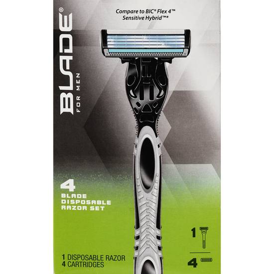 Blade Men's 4-Blade Disposable Razor Set + 4 Razor Blade Refills