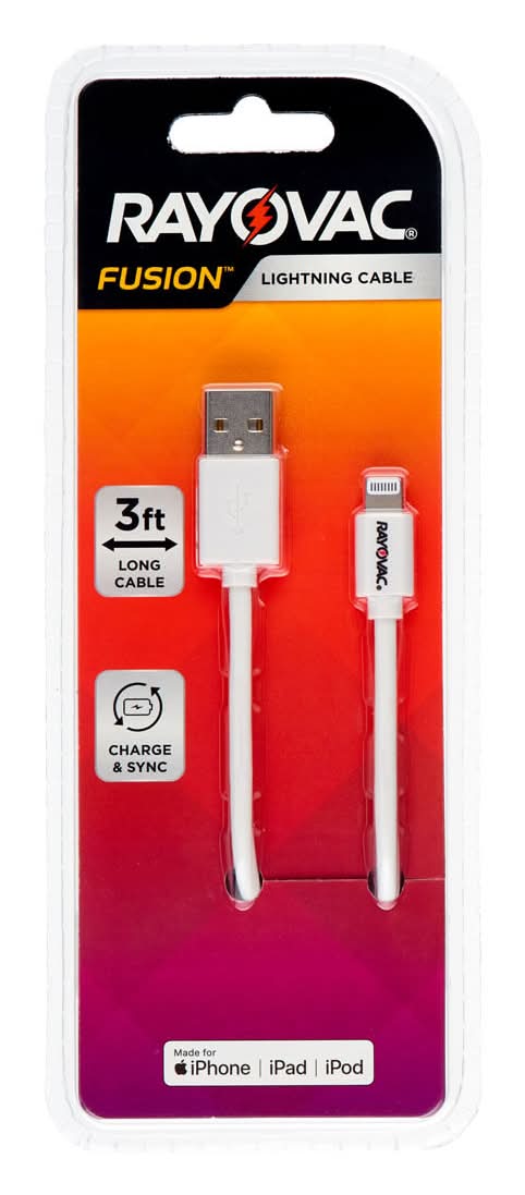 Rayovac Fusion Lightning Cable, 3 ft, Black