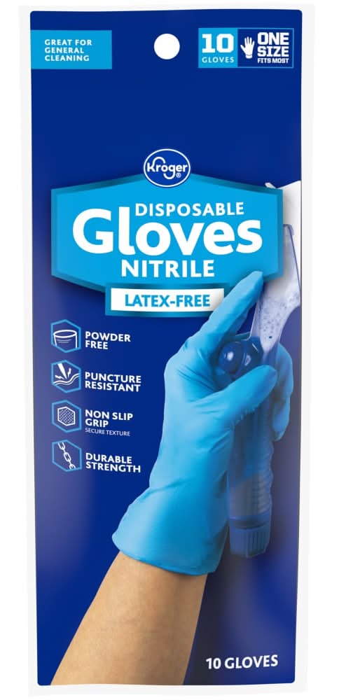 Kroger Nitrile Latex-Free Disposable Gloves, One Size (10 ct)