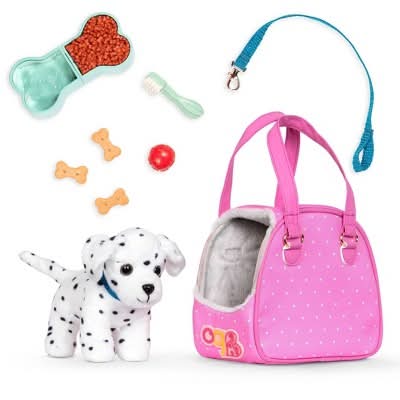 Our Generation Hop in Dog Carrier & Pet Plush Puppy Dalmatian, 18 in, Multicolor