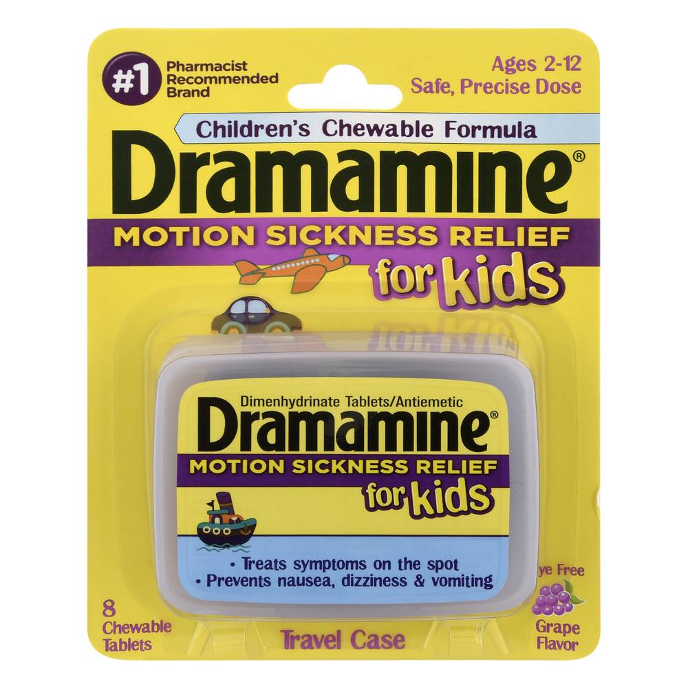 Dramamine Grape Flavor Motion Sickness Relief Chewable Tablets For Kids (1.76 oz)