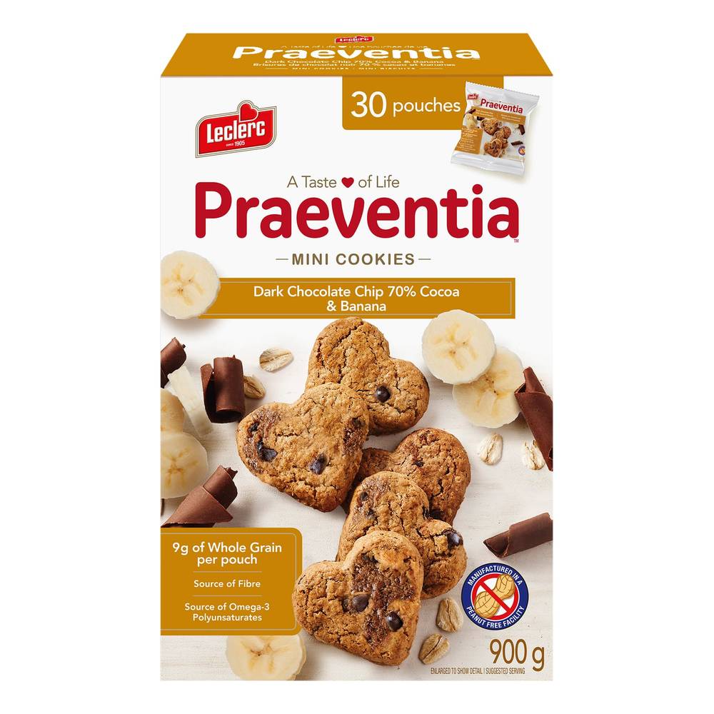 Praeventia - Mini Biscuits Aux Brisures De Chocolat Noir Et Bananes, 30 × 30 G