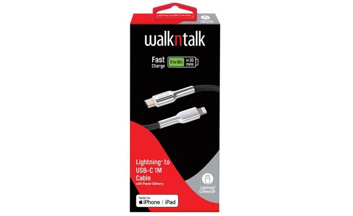 Walkntalk Fast Charge Lightning to USB-C 1 Metre Cable - Suitable for IPhone